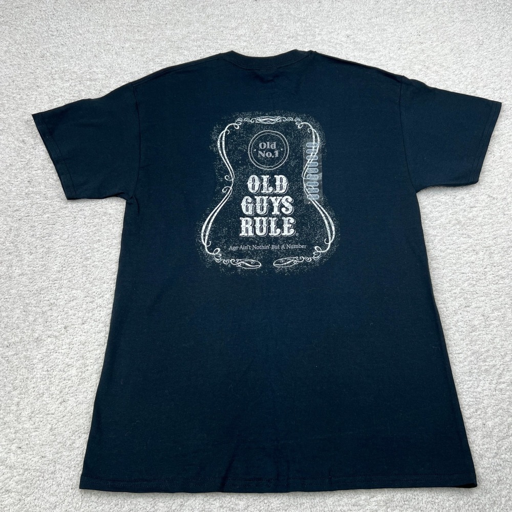Old Guys Rule Mens Black Graphic T-Shirt Medium Boot Barn Whiskey Label OG859